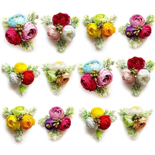 Adikala Craft Store Handmade Peony Flower Bunch for Trousseau Gift Packaging | Decorative Flower Brooch for Hampers, Gifting & DIY Crafts | Ready-to-Use Artificial Flowers Bunch (Multicolor, 12PC) - Image 1