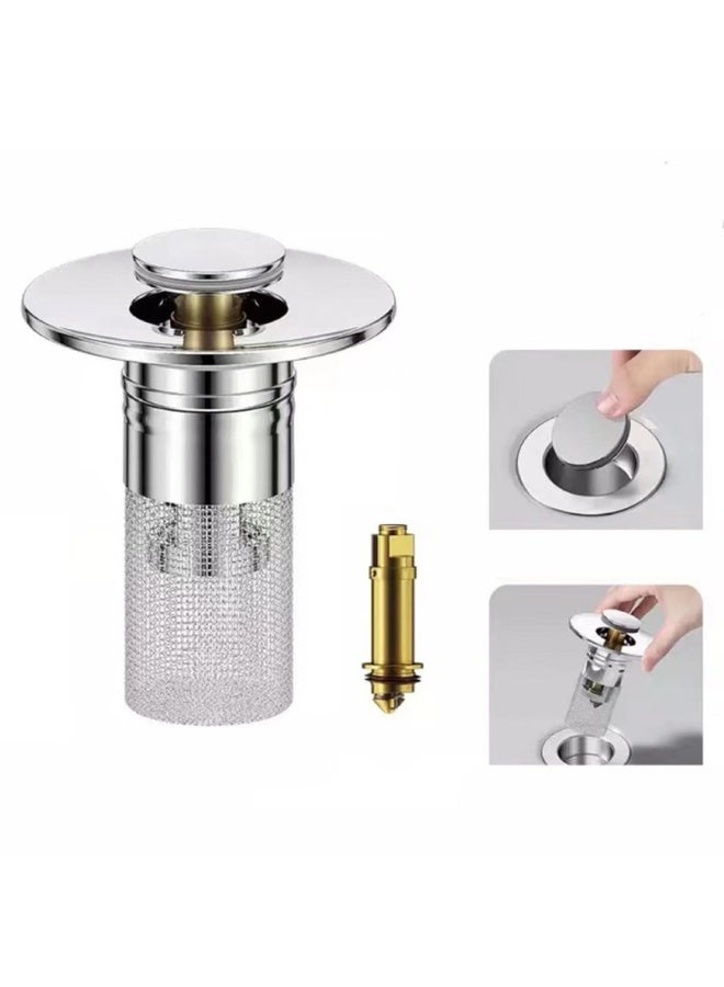 Mordely Sink Stopper, Pop up Sink Drain Strainer Bathroom, Universal Stainless Steel Floor Drain Strainer with Removable Stainless Steel Filter Basket - Image 2