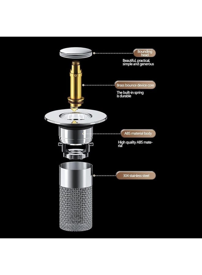 Mordely Sink Stopper, Pop up Sink Drain Strainer Bathroom, Universal Stainless Steel Floor Drain Strainer with Removable Stainless Steel Filter Basket - Image 3