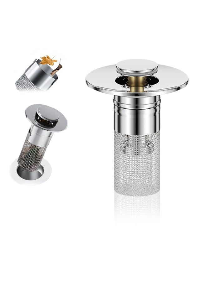 Mordely Sink Stopper, Pop up Sink Drain Strainer Bathroom, Universal Stainless Steel Floor Drain Strainer with Removable Stainless Steel Filter Basket - Image 1