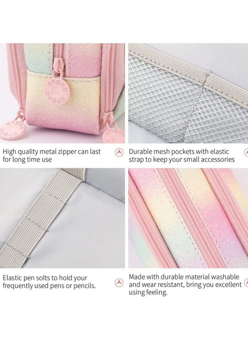 KASTWAVE Large Capacity Pencil Case 3 Compartment Pencil Pouch Pen Bag for Teen Girls Boy Men Women (Rainbow) - Image 4