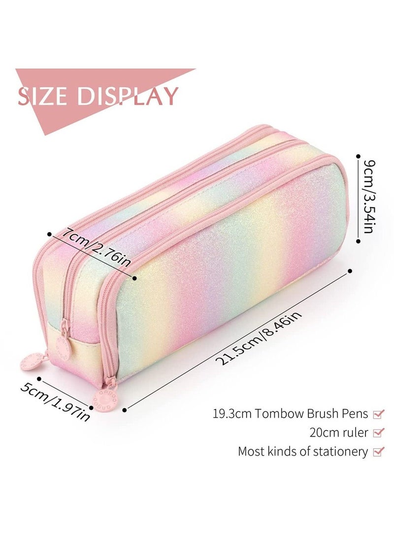 KASTWAVE Large Capacity Pencil Case 3 Compartment Pencil Pouch Pen Bag for Teen Girls Boy Men Women (Rainbow) - Image 3