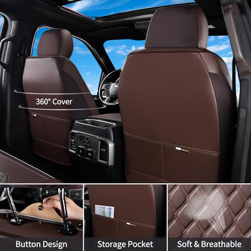 Huidasource Front Seat Covers Fit for Toyota Tacoma 2016-2023 SR SR5 Limited TRD Sport/Pro/Off Road All Cab Front Row, 360° Full-wrap Leather Automotive Car Seat Cushion Cover (Front Pair/Coffee) - Image 3