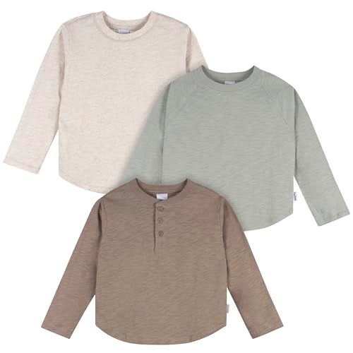 Gerber Toddler Boys 3Pack Long Sleeve Shirts Green Blue Oatmeal 12 Months - Image 1