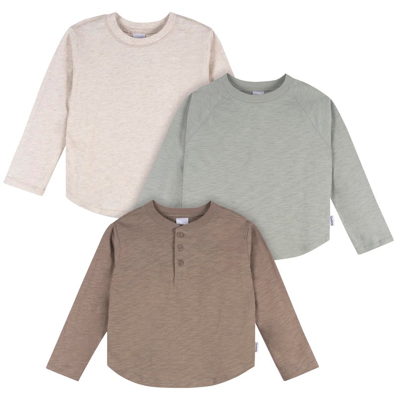 Gerber Toddler Boys 3Pack Long Sleeve Shirts Green Blue Oatmeal 12 Months - Image 2