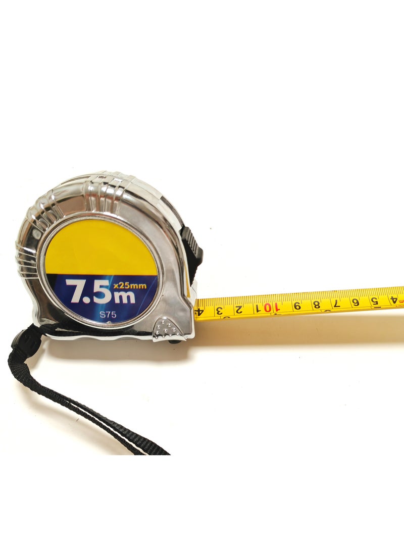SUNRISE Tape Measure 7.5m Chrome-Plated ABS, Heavy Duty, Multi-Purpose Measuring Tape with Clear Fraction Markings, Non-Slip Grip, Auto Lock Manual Override for Construction, Engineering - Image 1