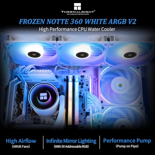 Thermalright Frozen Notte 360 White ARGB V2 Water Cooling CPU Cooler, 360 CPU Cooler Specifications, 3×120mm PWM Fans, S-FDB Bearings, Suitable for AMD/AM4, Intel LGA 1700/1150/1151/1200/2011/2066 - Image 2
