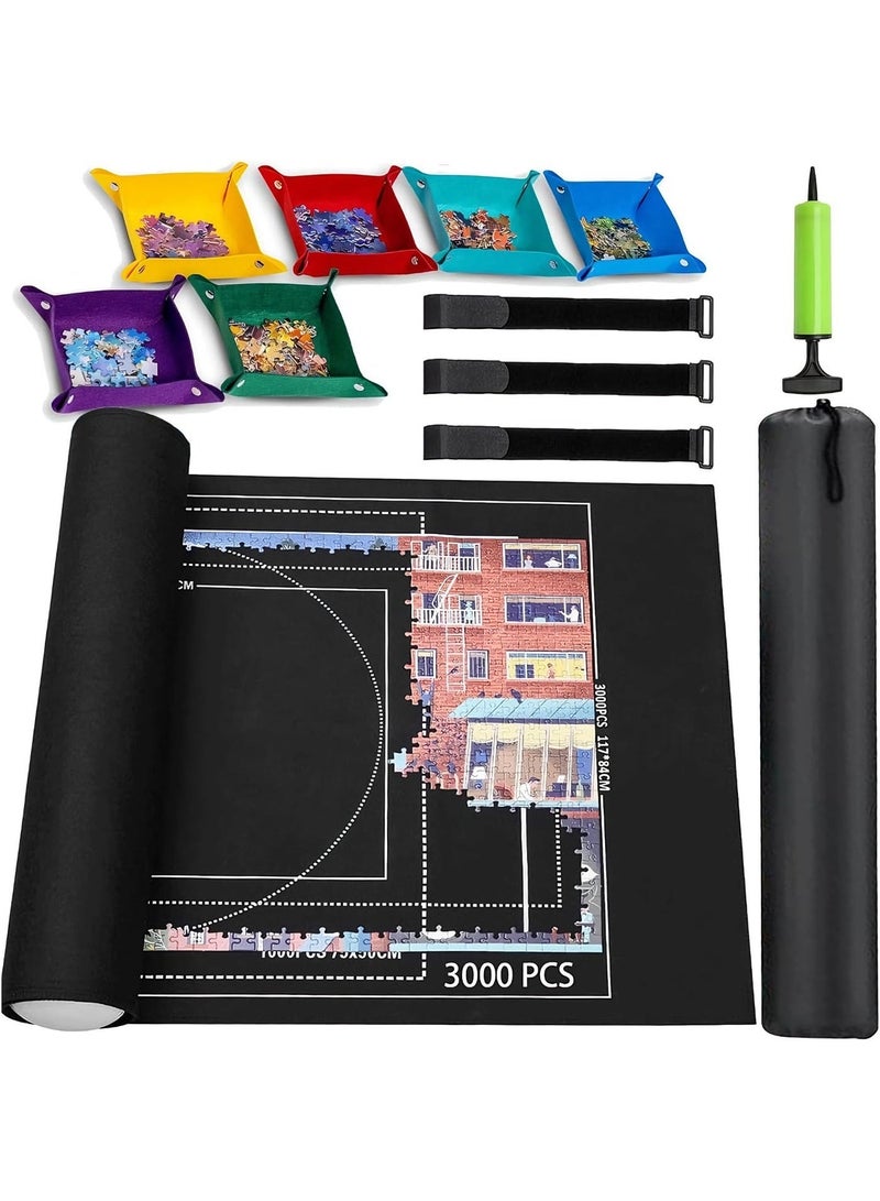Uthriyya 3000 Piece Puzzle Mat Roll Up with 6 Sorting Trays & Storage Bag & Black Pump, Jigsaw Felt Mat for Easy Transport & Storage, Portable Puzzle Saver for3000 2000 1500 1000 500 Pieces Jigsaw Puzzles - Image 1