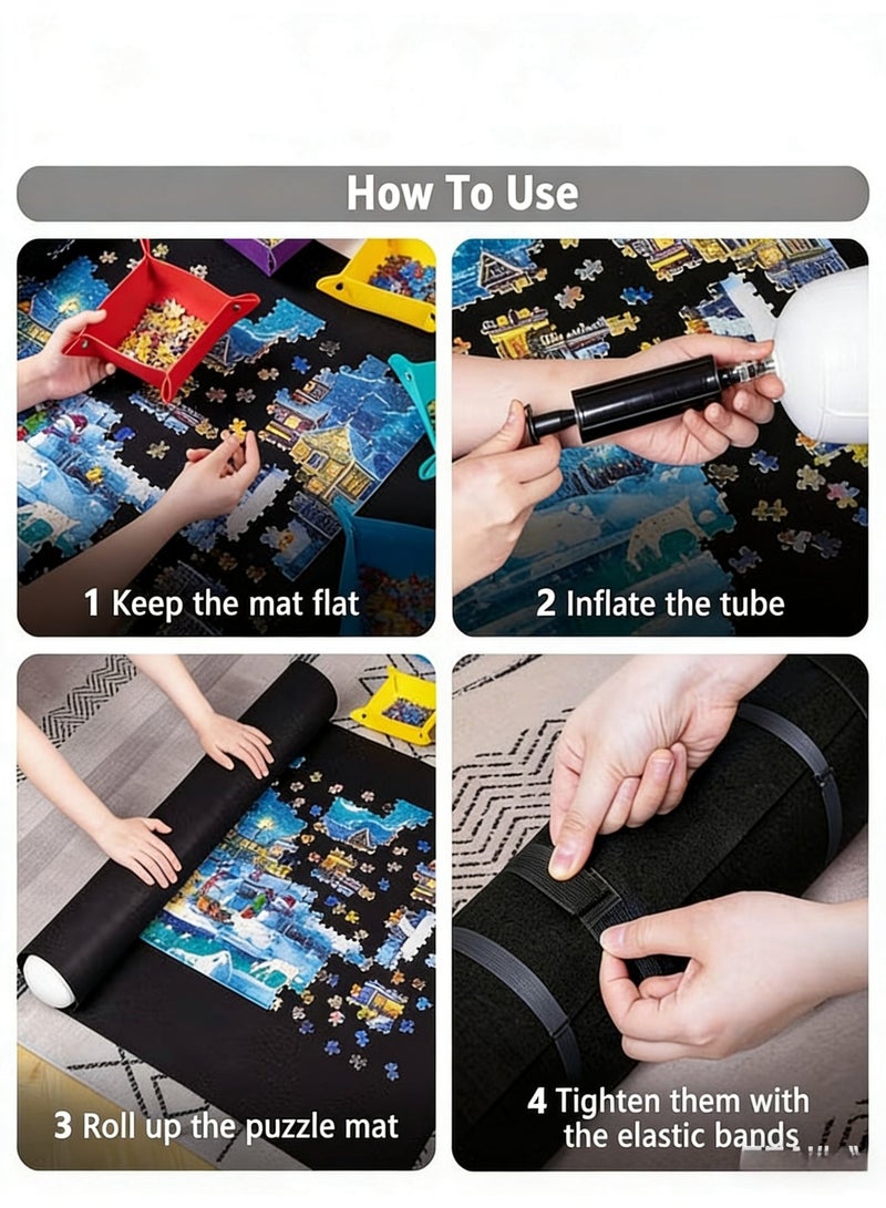 Uthriyya 3000 Piece Puzzle Mat Roll Up with 6 Sorting Trays & Storage Bag & Black Pump, Jigsaw Felt Mat for Easy Transport & Storage, Portable Puzzle Saver for3000 2000 1500 1000 500 Pieces Jigsaw Puzzles - Image 4
