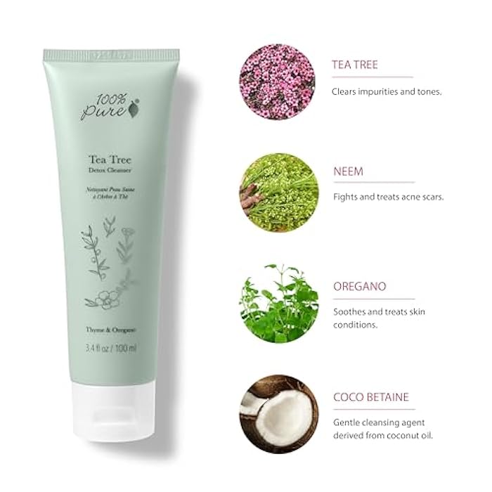 100 % Pure 100% PURE Tea Tree Clear Complexion Cleanser Face Wash Natural Botanic Foam Acne Blemish Treatment Deep Skin Cleansing Pore Declogger - Vegan - 3.4oz - Image 3