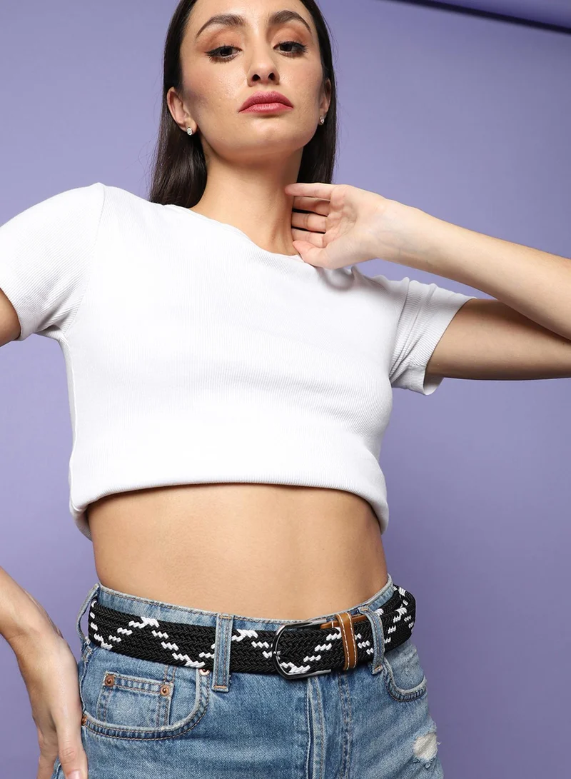 Haute Sauce Black & White Textured Waist Belt