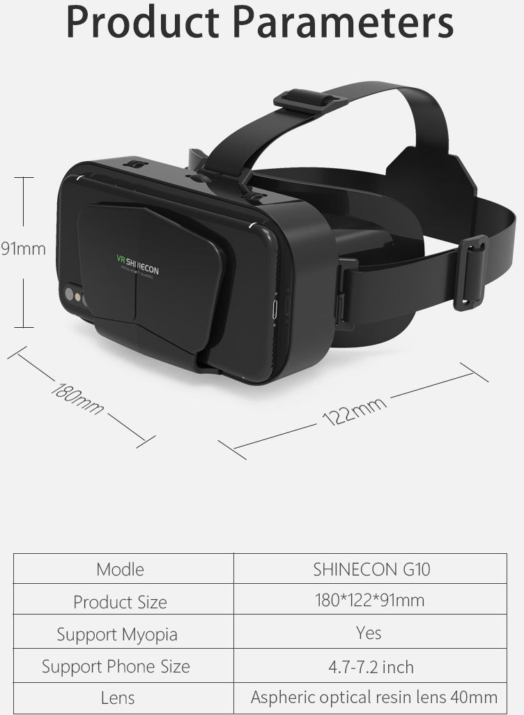 general Classic VR Goggles VR SHINECON G10+Controller Virtual Reality VR Headset 3D Glasses VR Goggles for TV, Movies & Video Games, Compatible with iOS & Android Smartphone within 4.7-7.2inch Screen Pupil Distance Adjusting Function IMAX Cinema/360°View/3D Games Lightweight Comfortable Material Ergonomic Design Multi-Angle Cooling Design - Image 2