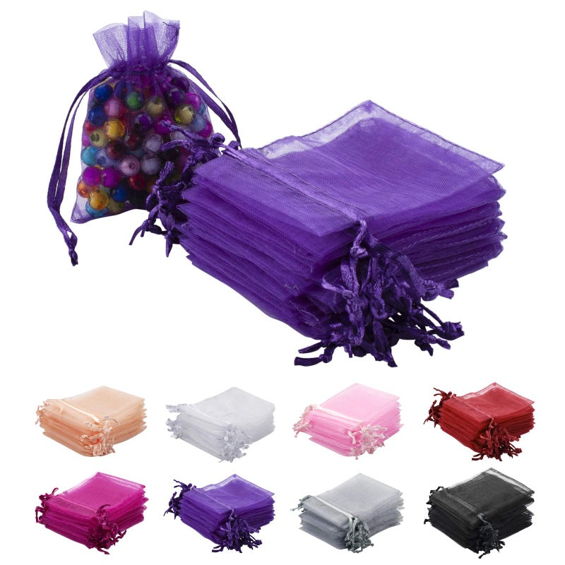 MOTYAWN 100Pcs Organza Bags 2x3 Purple Sheer Drawstring Gift Bags Jewelry Pouches Wedding Party Christmas Favor Gift Bags Little Mesh Gift Pouches Mini Candy Bags for Small Presents Earrings