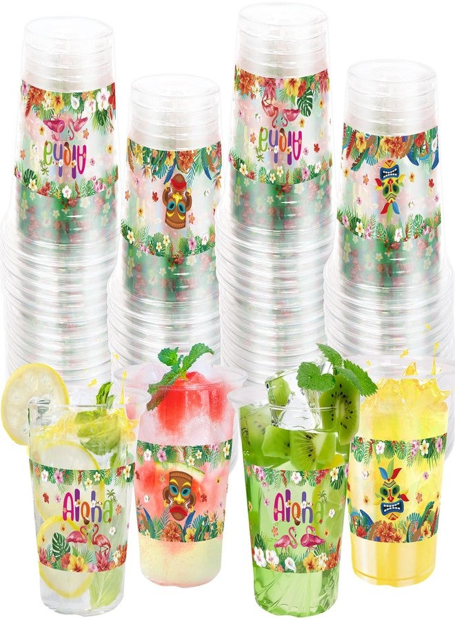 WorldBazaar 100 Pack Hawaiian Luau Plastic Cups 12oz Summer Tiki Disposable Party Drink Cups Tropical Beach Pool BBQ Birthday Christmas Party Supplies - Image 2
