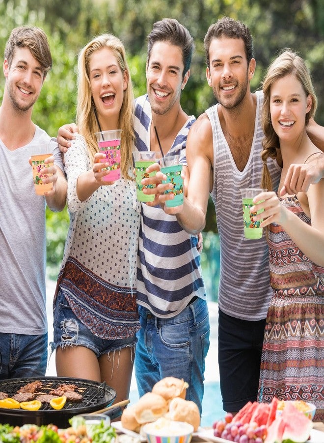 WorldBazaar 100 Pack Hawaiian Luau Plastic Cups 12oz Summer Tiki Disposable Party Drink Cups Tropical Beach Pool BBQ Birthday Christmas Party Supplies - Image 5
