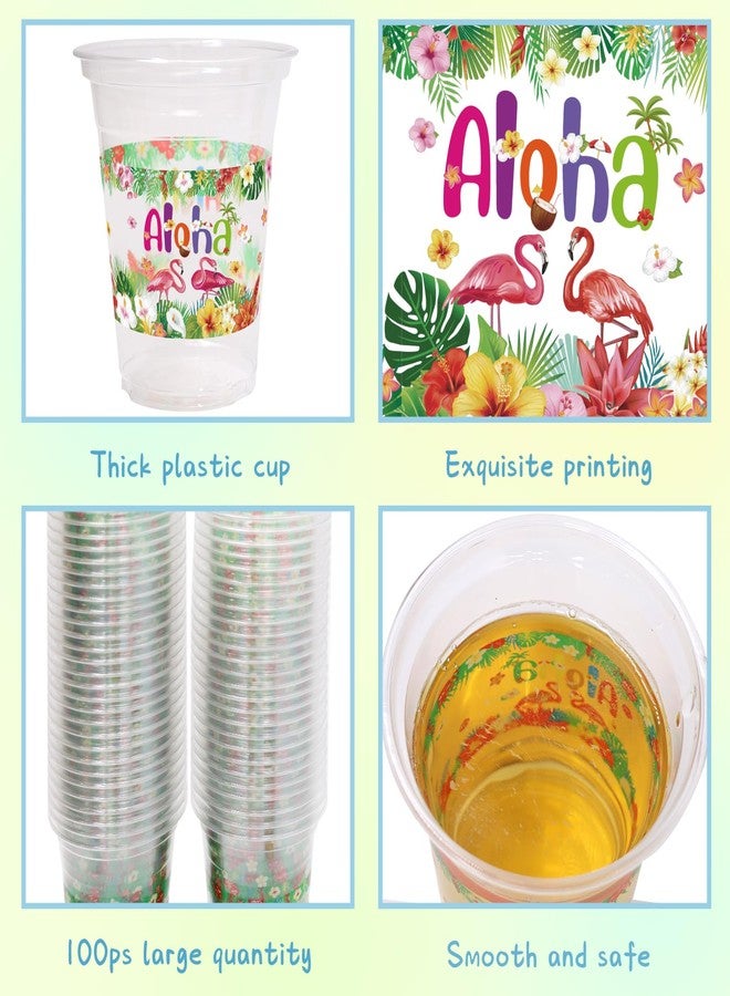 WorldBazaar 100 Pack Hawaiian Luau Plastic Cups 12oz Summer Tiki Disposable Party Drink Cups Tropical Beach Pool BBQ Birthday Christmas Party Supplies - Image 4