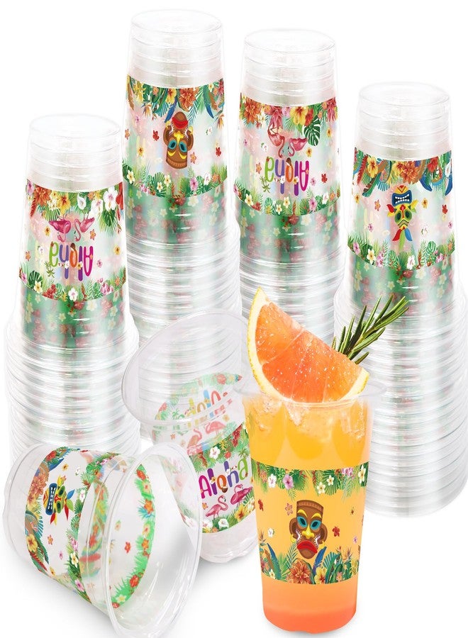 WorldBazaar 100 Pack Hawaiian Luau Plastic Cups 12oz Summer Tiki Disposable Party Drink Cups Tropical Beach Pool BBQ Birthday Christmas Party Supplies - Image 1