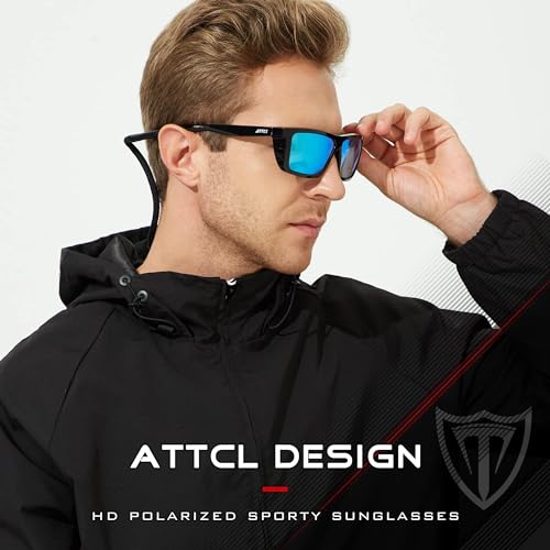ATTCL Sports Polarized Sunglasses For Men Women Cycling Driving Fishing UV Protection Sunglass 1124 C13-Black-Black-blue - Image 2