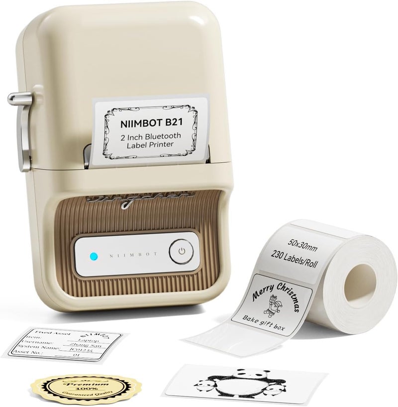 B21 Label Maker, Thermal Label Printer, Portable Inkless Label Makers for Home/Office/Business, with 1 Pack 50x30mm White Label, Compatible with iOS & Android, (White) - Image 1