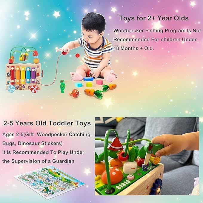 لعبة مكعب النشاط الخشبي، 12 في 1 ألعاب تعليمية خشبية مونتيسوري مع أدوات صيد عشوائية ومتاهة خرز، ألعاب فرز الأشكال، أنشطة التعلم لرياض الأطفال، ألعاب المهارات الحركية الدقيقة - Image 4