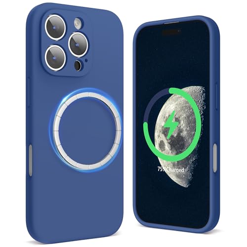 SURPHY Designed for iPhone 16 Pro Case Compatible with MagSafe 63 inch 2024 Liquid Silicone Phone Case Camera Protective Soft Microfiber Lining Denim - Image 1