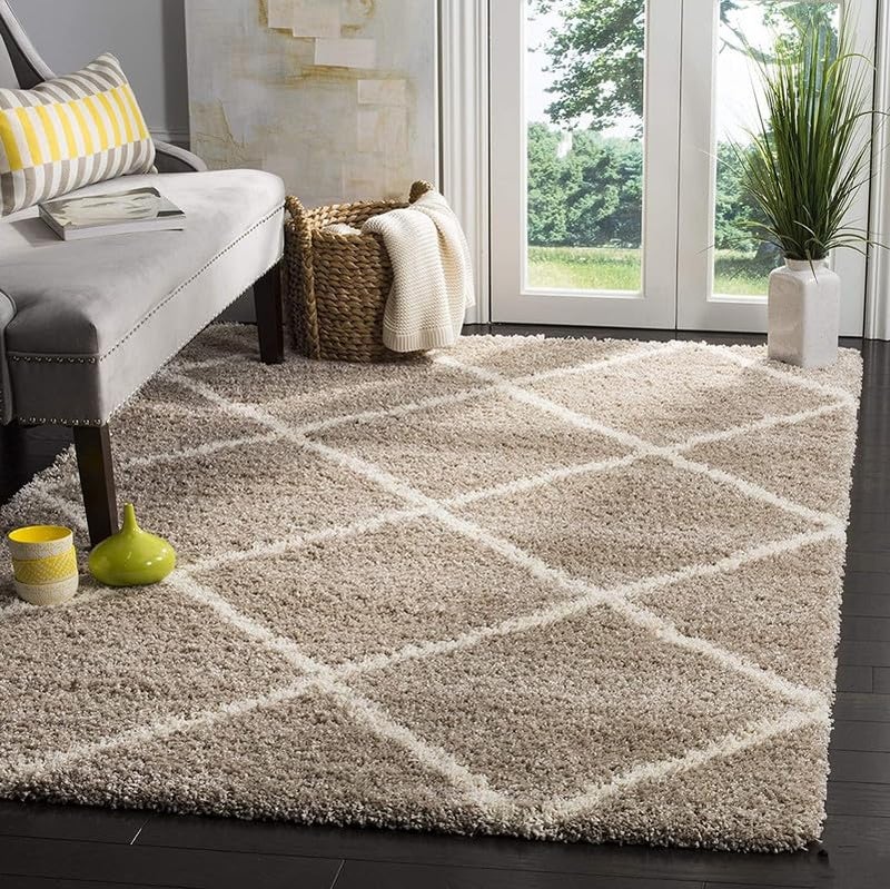 zeff Shaggy Floor Carpet for Living Room, Soft & Fluffy Bedside Runner Rug for Bedroom, Hall, Sofa Area, Elegant Modern Floor Carpet (3X5 Feet Beige Box) - Image 1