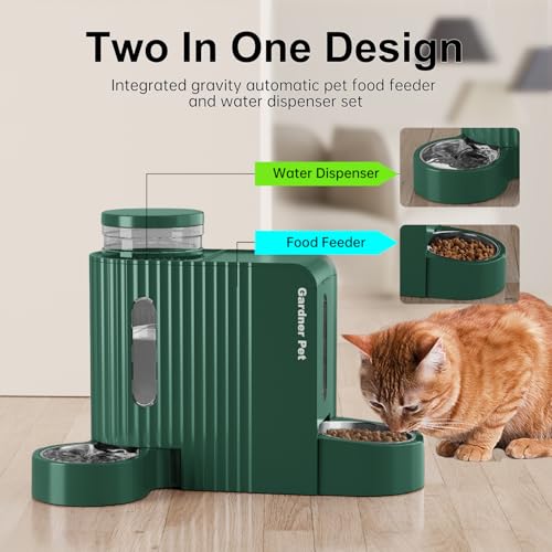 Gardner Pet Automatic Gravity Cat Food Feeder and Water Dispenser Stainless Steel TwoinOne Set Large Capacity Dispenser for Pets Dogs Puppies Kittens08 Gallons x 2 - Image 3