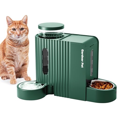 Gardner Pet Automatic Gravity Cat Food Feeder and Water Dispenser Stainless Steel TwoinOne Set Large Capacity Dispenser for Pets Dogs Puppies Kittens08 Gallons x 2 - Image 1