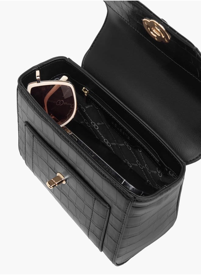Womens Croco Textured Satchel Bag
