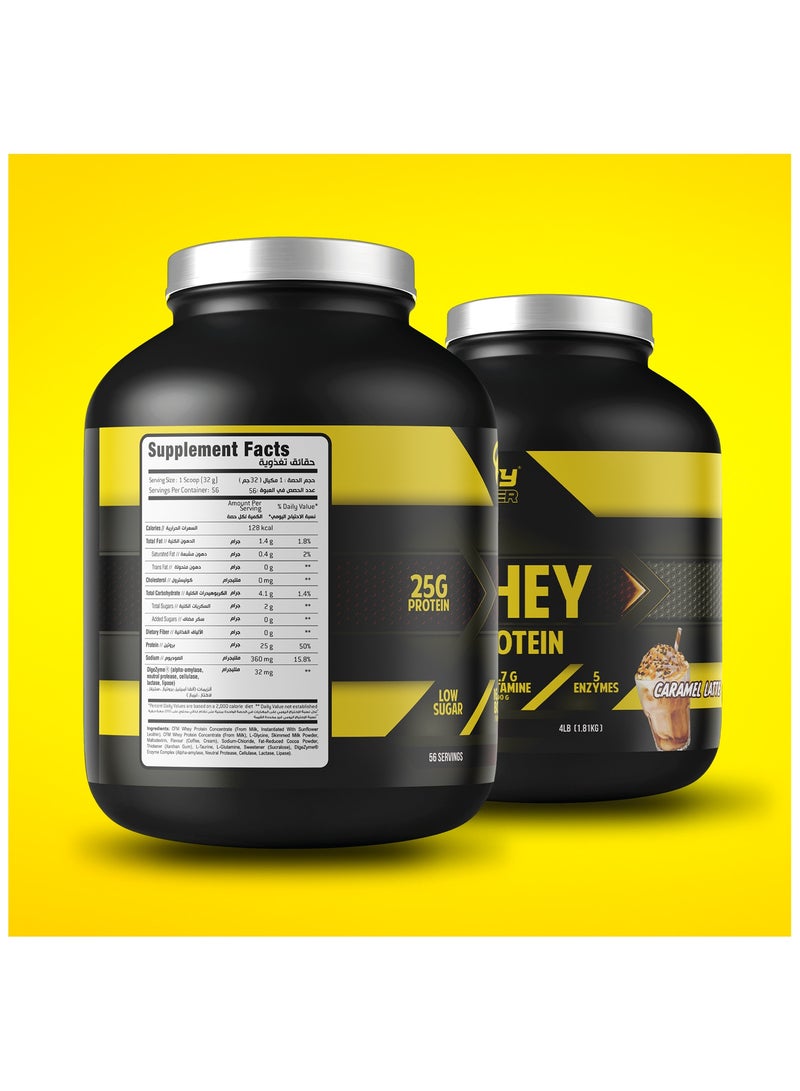 Body Builder Body Builder Whey Protein - 25g Protein, 16.6g BCAA, 13.7g Glutamine, with 5 Digestive Enzymes - Caramel Latte, 4LB - Image 2