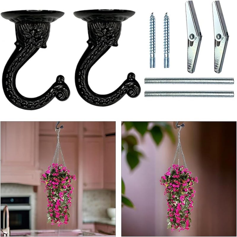 خطافات سقف وجدار سوداء ثقيلة للاستخدام الشاق للنباتات والثريات للداخل والخارج بتشطيب صدئ - Image 3