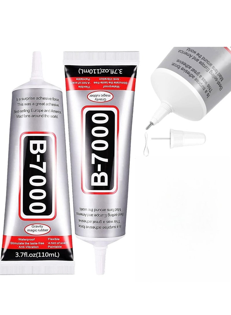 Generic B7000 Adhesive Rhinestone Clear Glue for Crafts, 110 ml Multipurpose Adhesive Jewlery Glue for Fabric Bonding Cell Phone Repair Leather Clothes Rhinestone Beads Nail Art Jewelry Making(2PCS 3.7oz)  - Image 1