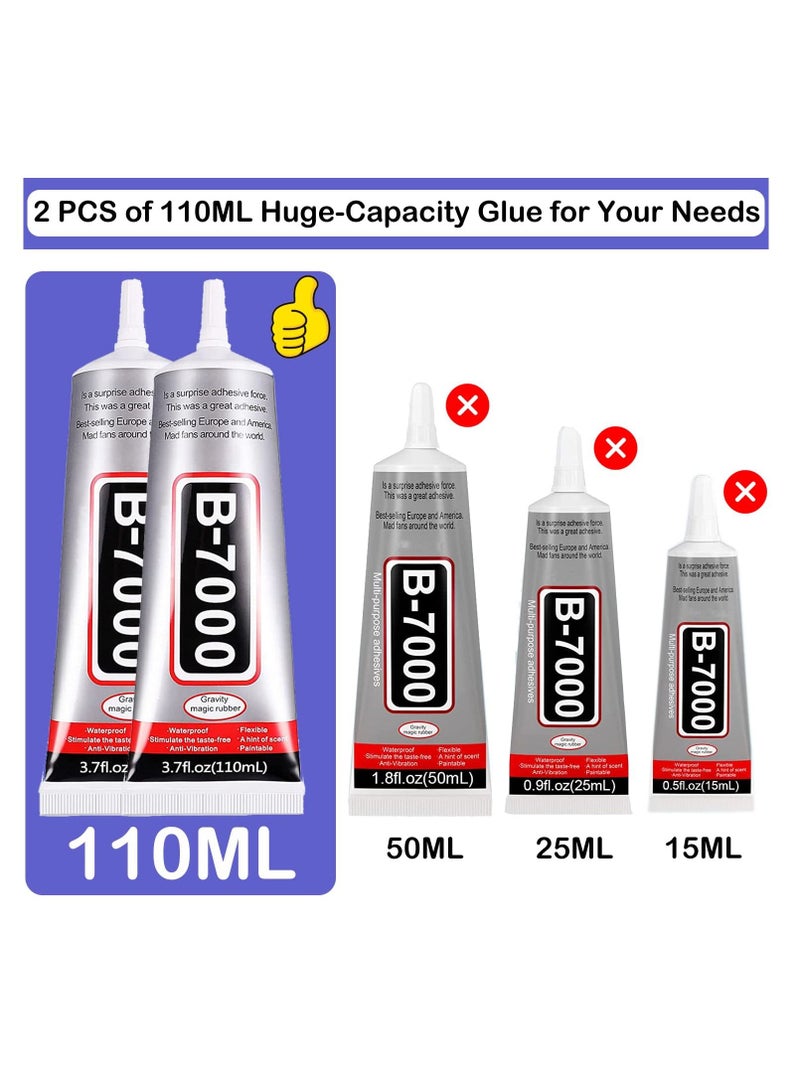 Generic B7000 Adhesive Rhinestone Clear Glue for Crafts, 110 ml Multipurpose Adhesive Jewlery Glue for Fabric Bonding Cell Phone Repair Leather Clothes Rhinestone Beads Nail Art Jewelry Making(2PCS 3.7oz)  - Image 3
