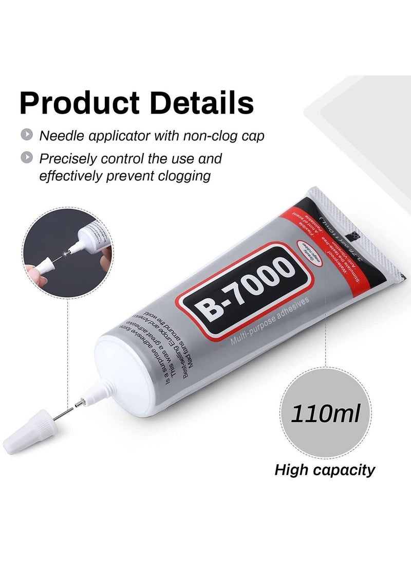 Generic B7000 Adhesive Rhinestone Clear Glue for Crafts, 110 ml Multipurpose Adhesive Jewlery Glue for Fabric Bonding Cell Phone Repair Leather Clothes Rhinestone Beads Nail Art Jewelry Making(2PCS 3.7oz)  - Image 2