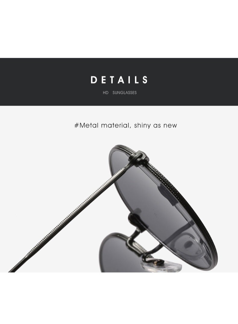 نظارات شمسية للجنسين عالية الجودة بإطار دائري من الفولاذ المقاوم للصدأ نظارات شمسية فاخرة مخصصة للرجال والنساء بإطار ذهبي وعدسات تاك - Image 2