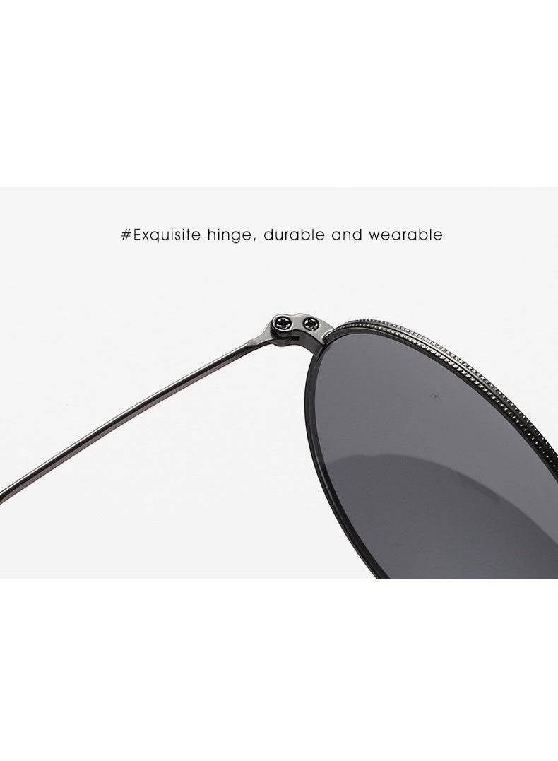 نظارات شمسية للجنسين عالية الجودة بإطار دائري من الفولاذ المقاوم للصدأ نظارات شمسية فاخرة مخصصة للرجال والنساء بإطار ذهبي وعدسات تاك - Image 4