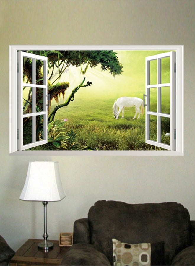 NIBEMINENT 3D Grasslands And White Horse Waterproof Wall Sticker Multicolour 68 x 48centimeter - Image 3