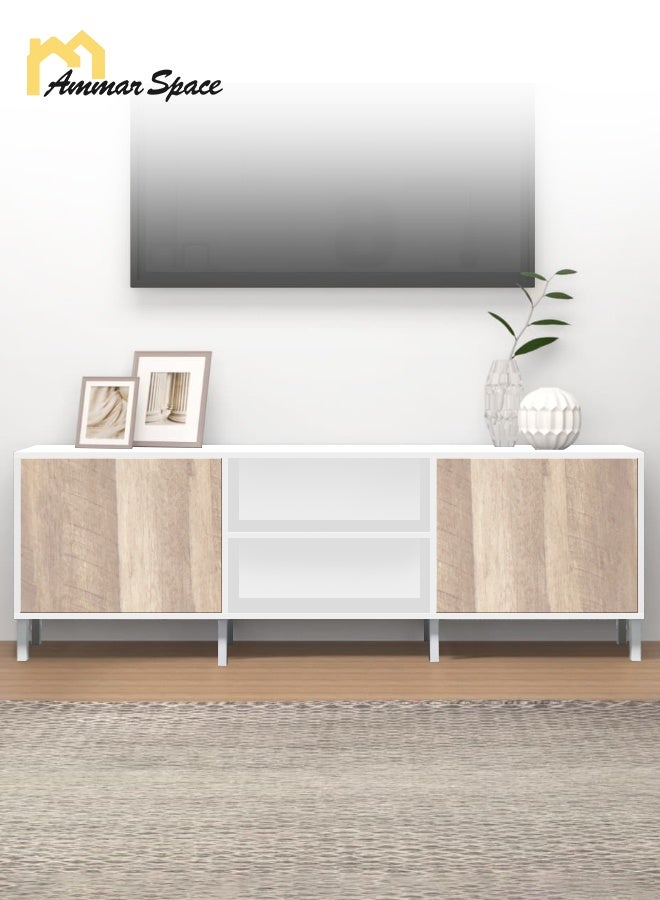 مساحة عمار خزانة تلفزيون وطاولة حامل تلفزيون وغرفة معيشة وأرفف تخزين ومركز ترفيهي وطاولة وحدة تحكم تلفزيون صناعية للوسائط الصناعية - 120 × 30 × 51 سم - Image 1