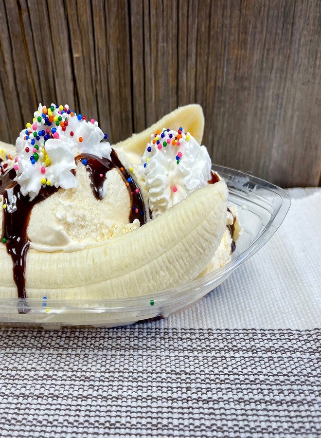 Outside the Box Papers Clear Plastic Banana Split Boats 12 oz.Disposable Dish - Paper Umbrellas - Eco Friendly Plastic Spoons- 16 Each - Image 2