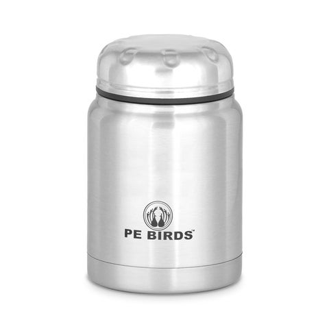 PE BIRDS from the house of peacocks Insulated food jar Soup Flask Sambar Jar Pluto 500 ML Silver