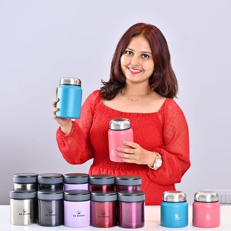 PE BIRDS from the house of peacocks Insulated food jar Soup Flask Sambar Jar Pluto 500 ML Silver