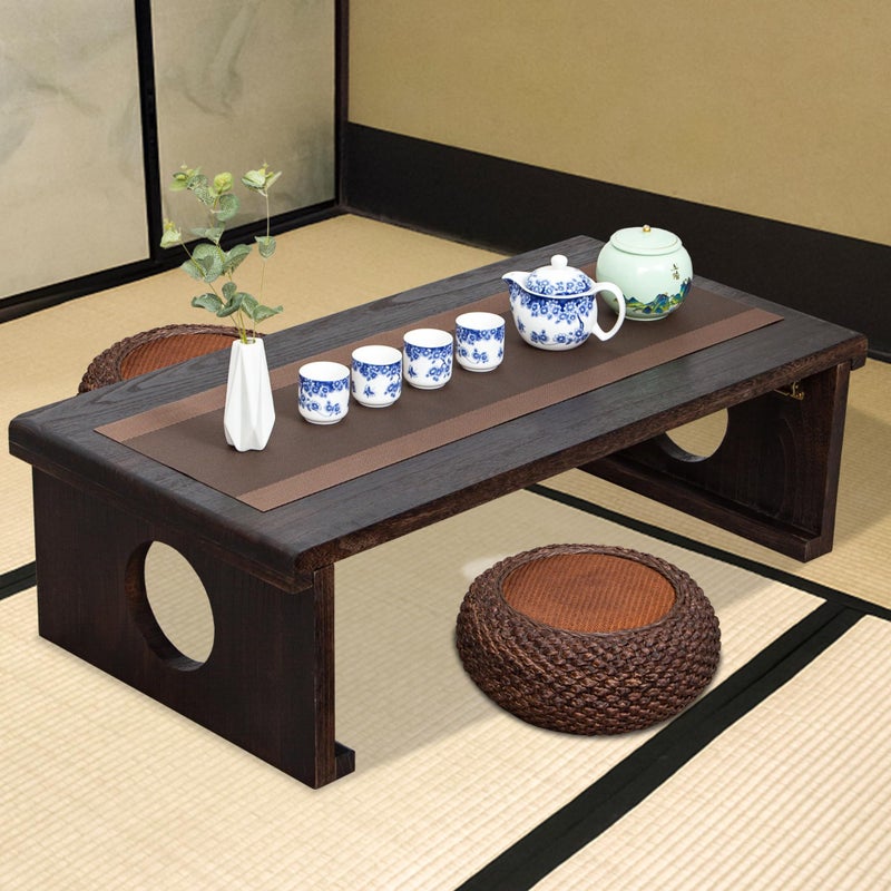 VDEHOM Foldable Japanese Coffee Tableï¼ŒFolding Japanese Floor Tableï¼ŒNatural Brown Coffee Table, Minimalist Tatami Table, Suitable for Living Room,Dining Room, Etc. (Antique Black, 39.4â€³x19.7â€³x11.8â€³) - Image 1
