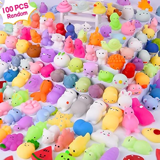 LeeHUR 100 Pcs Mochi Squishy Toys for Party Favors for Kids Goodie Bags Stuffers, Squishies Mini Stress Relief Toys Glowing in The Dark for Christmas Party Favors Classroom Prizes Birthday Gifts for Kids - Image 1