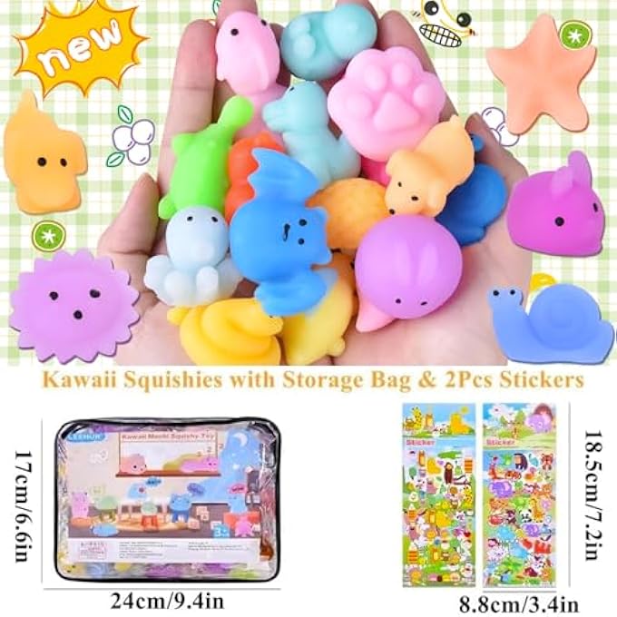 LeeHUR 100 Pcs Mochi Squishy Toys for Party Favors for Kids Goodie Bags Stuffers, Squishies Mini Stress Relief Toys Glowing in The Dark for Christmas Party Favors Classroom Prizes Birthday Gifts for Kids - Image 3