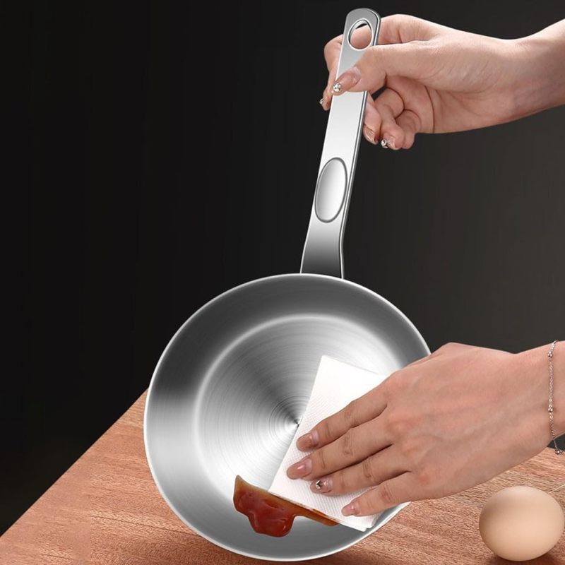 Mini Egg Pan:  Silver Stainless Steel Nonstick Small Frying Pan - Egg Skillet for Home Kitchen Camping Breakfast Cooking - Image 3