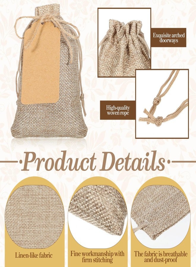Exclaith 100 Pcs Bulk Tiny Burlap Sack Bags with Drawstring, Reusable Premium Linen Sack Bags with Tag and String, Small Party Favor Gift Bag, for Wedding Party Favor, DIY Craft Sachet Bag, 4 x 5.5 In, Brown - Image 3
