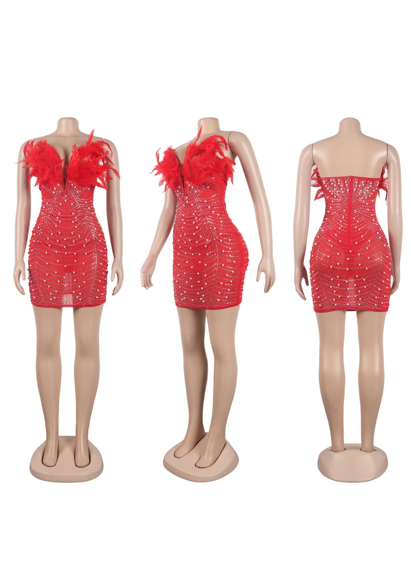 K2737 Feathered Diamond Pearl Sheath Dress With Buttocks - Image 2