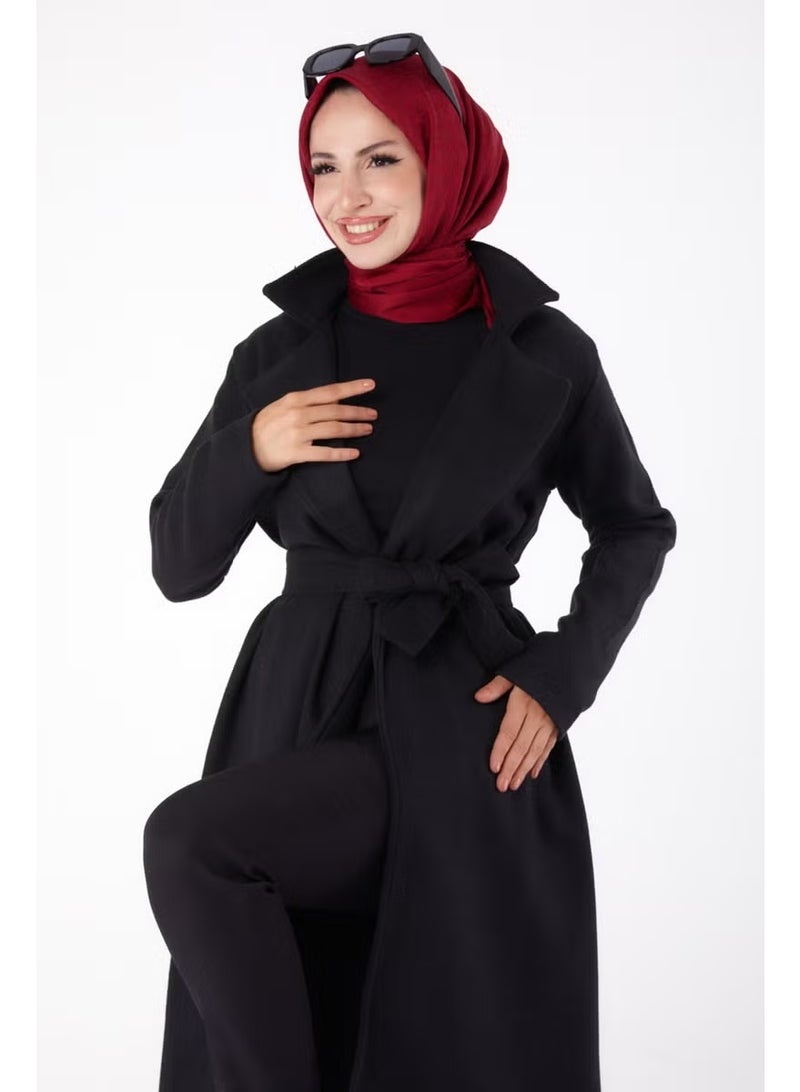 Tofisa معطف كشمير أسود مزدوج الصدر للنساء - 13287 - Image 4