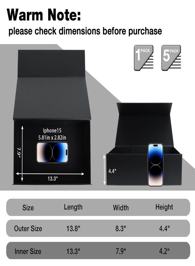 LFBOX Black Collapsible Gift Box with Lids Magnetic Closure 13.8x8.3x4.4 in, Large Bridesmaid Groomsman Proposal Boxes 5 Pack, Rectangle Storage Box - Image 2