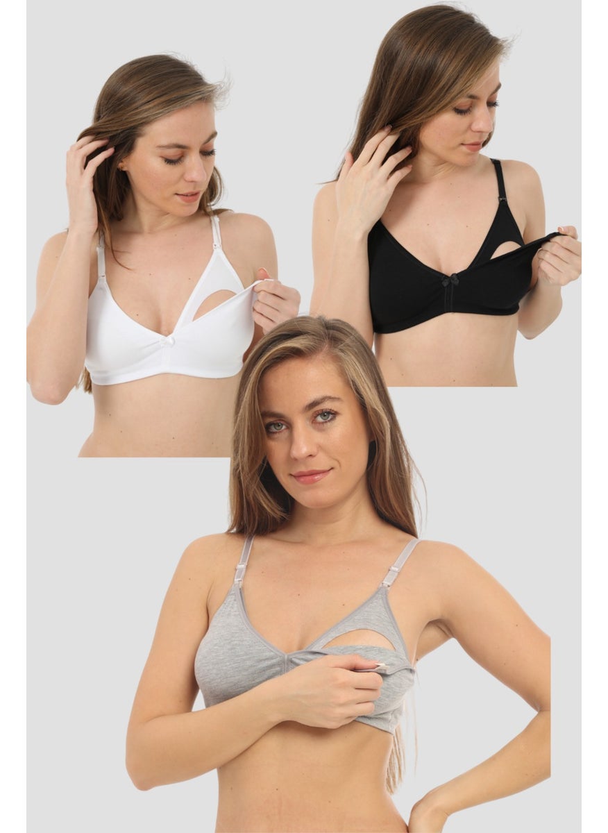 Arma Yıldız Arma Star 3 Piece Nursing Bra Cotton White - Black - Gray  - Image 1